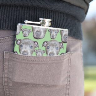 Staffordshire Bull Terrier Puppy Faces,  Hip Flask