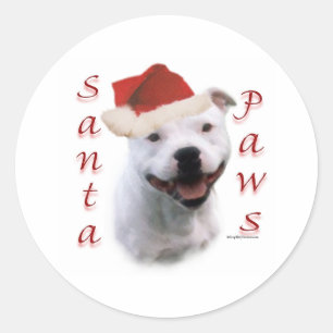Staffordshire Bull Terrier Santa Paws Classic Round Sticker