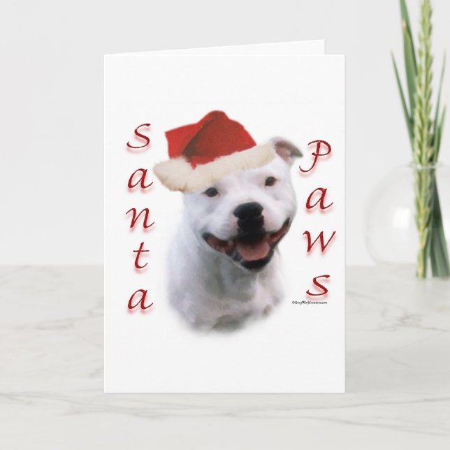Staffordshire Bull Terrier Santa Paws Holiday Card (Front)