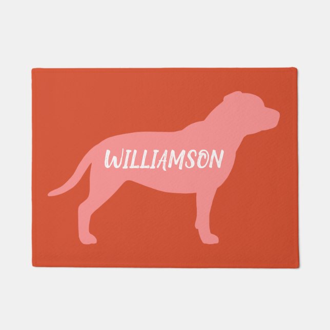 Staffordshire Bull Terrier Silhouette Custom Text Doormat (Front)