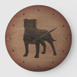 Staffordshire Bull Terrier Silhouette Rustic Style Large Clock