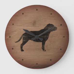 Staffordshire Bull Terrier Silhouette Rustic Style Large Clock