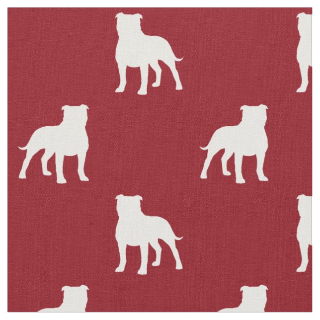 Staffordshire Bull Terrier Silhouettes Pattern Red Fabric (Close Up)