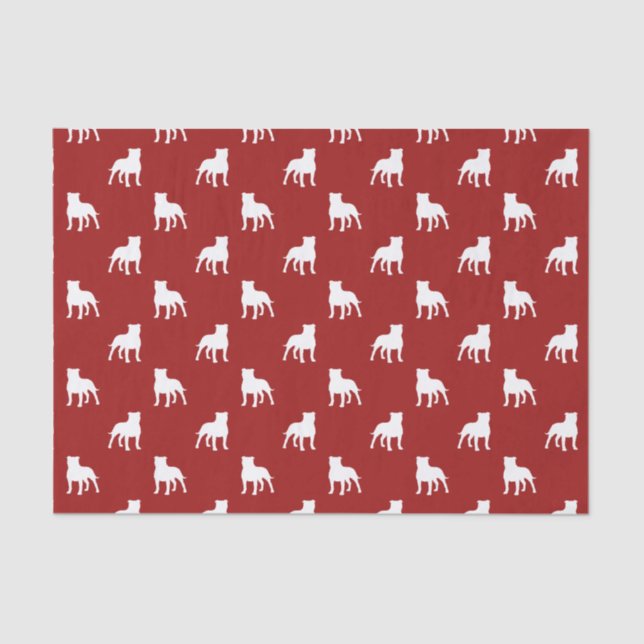 Staffordshire Bull Terrier Silhouettes Pattern Red Tissue Paper (Front)