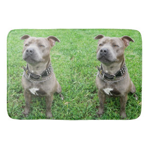 Staffordshire Bull Terrier Sitting At Attention,  Bath Mat