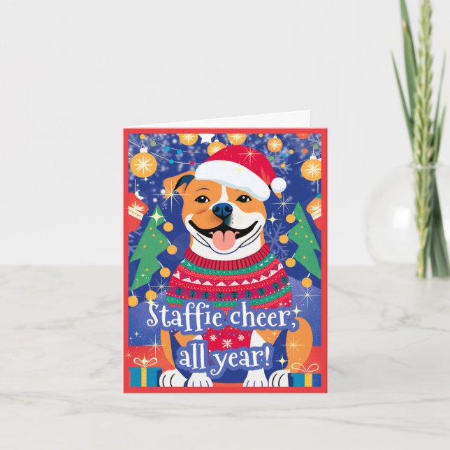 Staffordshire Bull Terrier Staffie Funny Christmas Holiday Card (Front)