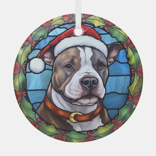 Staffordshire Bull Terrier Stained Glass Christmas Glass Tree Decoration (Front)
