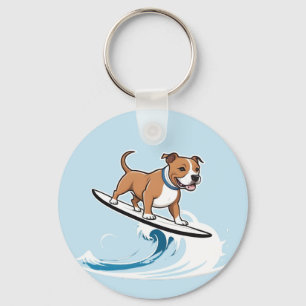 Staffordshire Bull Terrier Surfing The Waves, Key Ring