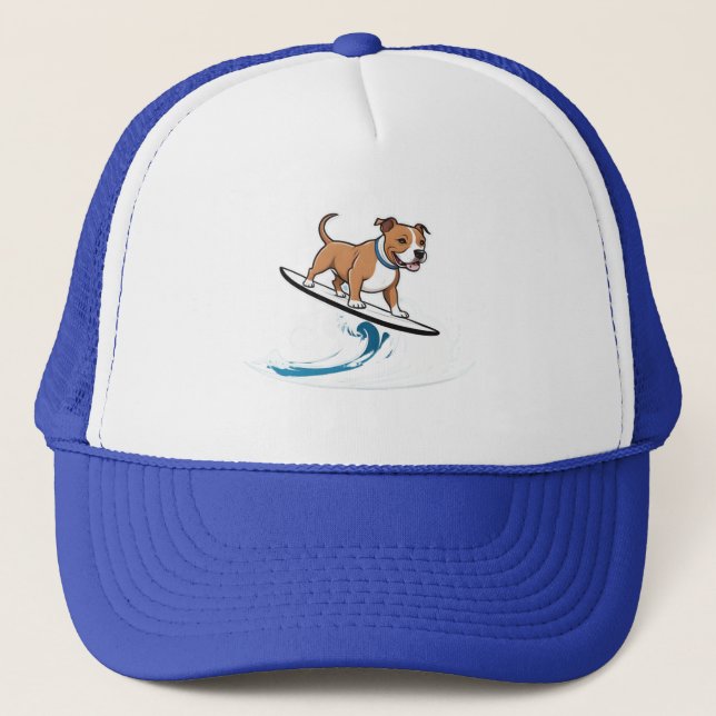 Staffordshire Bull Terrier Surfing The Waves, Trucker Hat (Front)