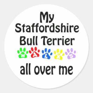 Staffordshire Bull Terrier Walks Design Classic Round Sticker