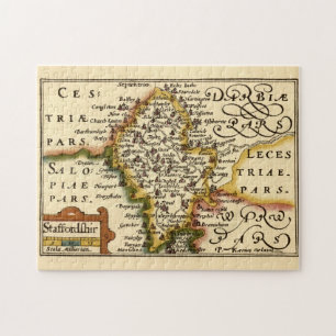 Staffordshire County England Old Antiquarian Map Jigsaw Puzzle