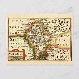 Staffordshire County England Old Antiquarian Map Postcard