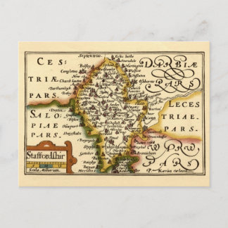 Staffordshire County England Old Antiquarian Map Postcard