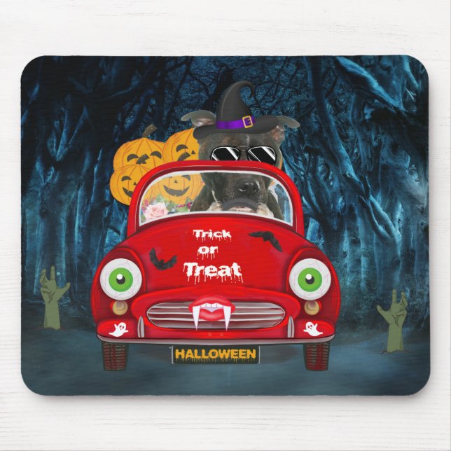 Staffordshire Dog Driving Car Scary Halloween  Mouse Mat (Front)