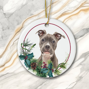 Staffordshire Dog Evergreen Berry Wreath Ceramic Tree Decoration