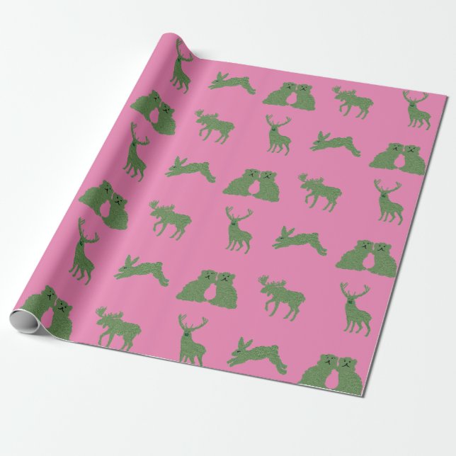 Staffordshire Dogs Topiary Deer Rabbit  Wrapping P Wrapping Paper (Unrolled)