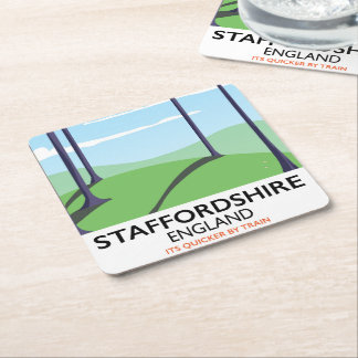 Staffordshire England train poster Square Paper Coaster