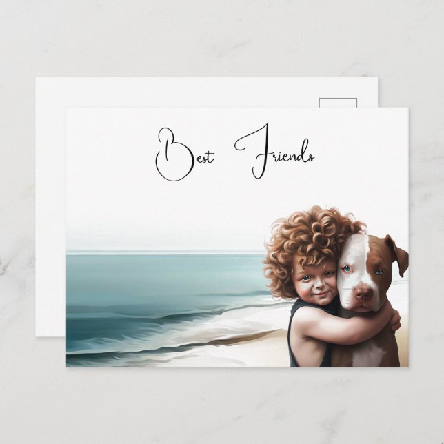 Staffordshire Pitbull & Boy Keepsake Postcard Art (Front/Back)