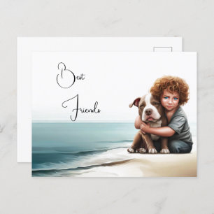Staffordshire Pitbull & Boy Keepsake Postcard Art