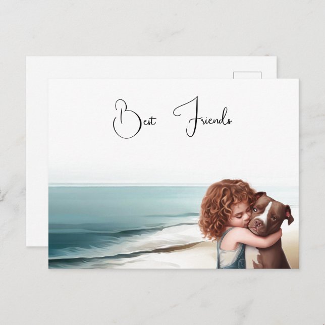 Staffordshire Pitbull & Girl Keepsake Postcard Art (Front/Back)