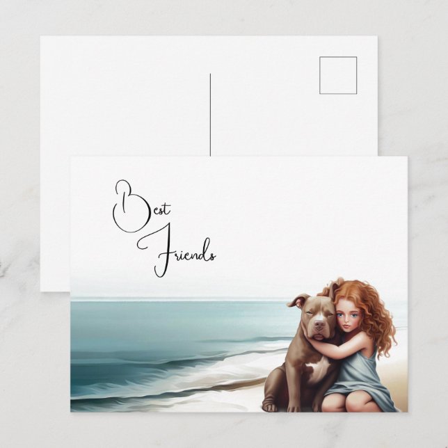 Staffordshire Pitbull & Girl Keepsake Postcard Art (Front/Back)