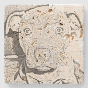 Staffordshire Puppy Pencil Drawing, Stone Coaster