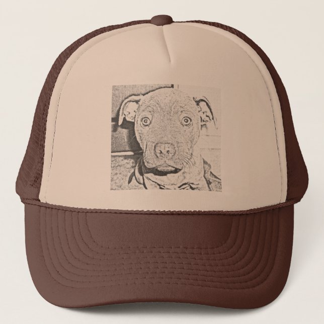 Staffordshire Puppy Pencil Drawing, Truckers Hat (Front)