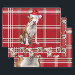 Staffordshire Terrier Christmas Dog Red Plaid Wrapping Paper Sheet<br><div class="desc">An adorable Staffordshire Terrier dog is ready for the holiday season with his Santa hat. This cute Christmas dog is paired with a red and white holiday plaid on this set of gift wrap for the dog lover.</div>