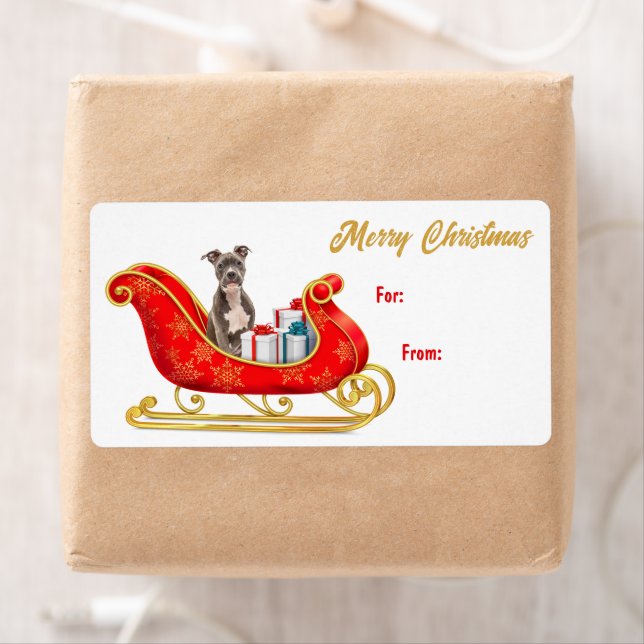 Staffordshire Terrier Christmas Sleigh Gift Tag (Insitu)