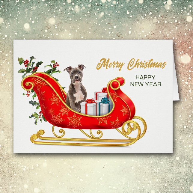 Staffordshire Terrier Dog Christmas Sleigh Card (Creator Uploaded)