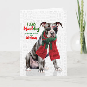 Staffordshire Terrier Dog Fleas Navidog with Name Holiday Card