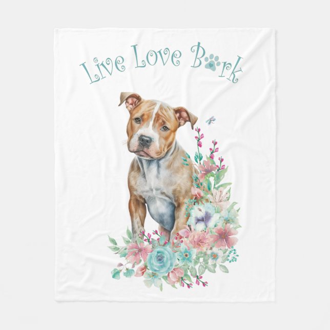 Staffordshire Terrier Dog Mum Floral Fleece Blanket (Front)