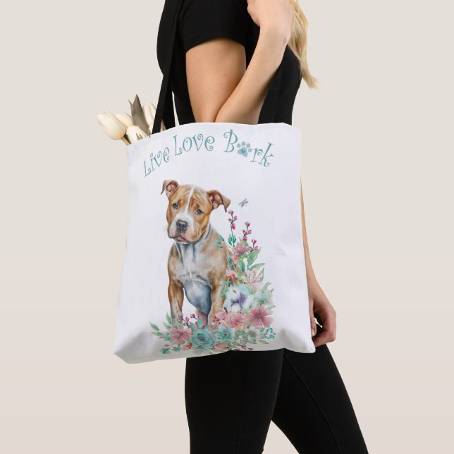Staffordshire Terrier Dog Mum Floral Tote Bag (Close Up)