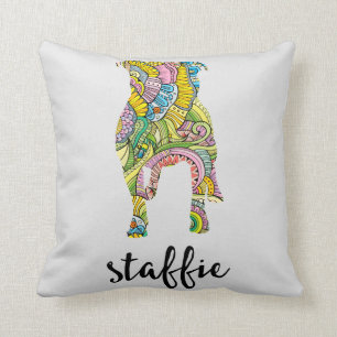 Staffordshire Terrier Floral Pattern Silhouette Cushion