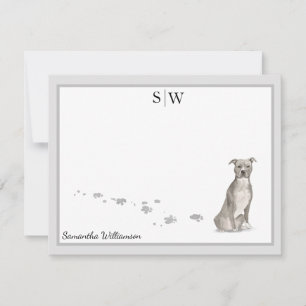 Staffordshire Terrier Grey Border Monogram Custom Card