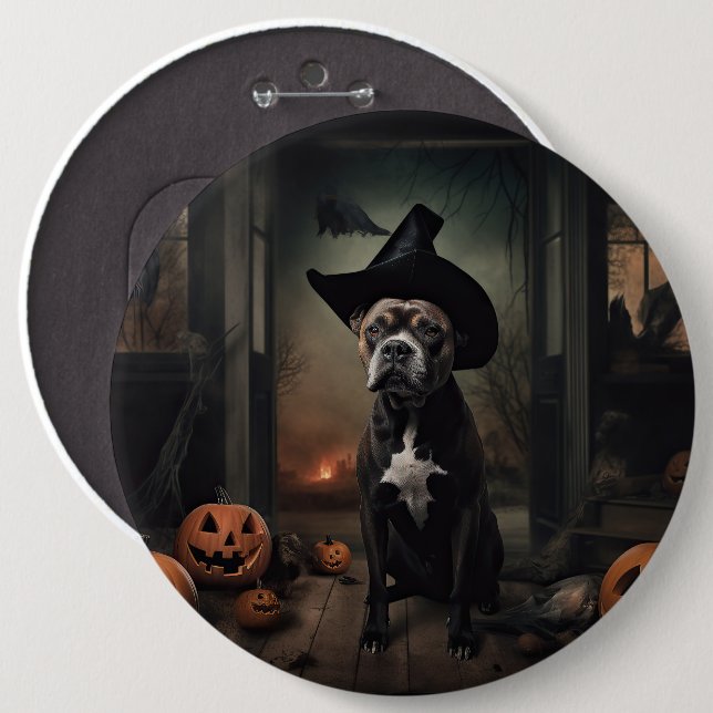 Staffordshire Terrier Pumpkins Halloween Scary  6 Cm Round Badge (Front & Back)
