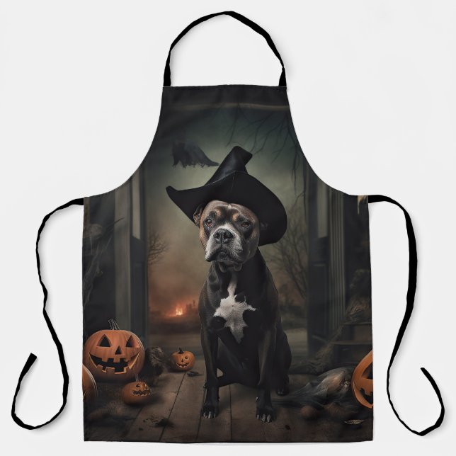 Staffordshire Terrier Pumpkins Halloween Scary  Apron (Front)