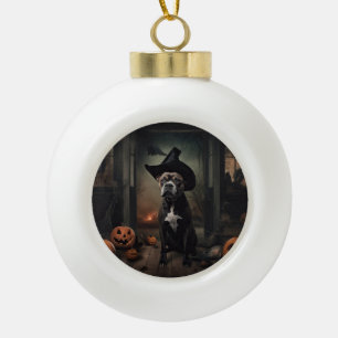 Staffordshire Terrier Pumpkins Halloween Scary  Ceramic Ball Christmas Ornament