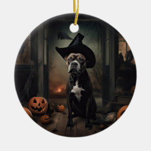 Staffordshire Terrier Pumpkins Halloween Scary  Ceramic Tree Decoration