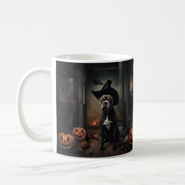 Staffordshire Terrier Pumpkins Halloween Scary  Coffee Mug (Left)