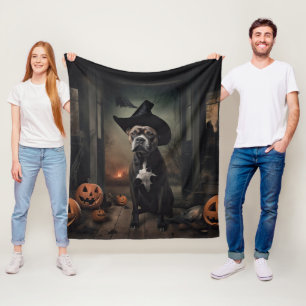 Staffordshire Terrier Pumpkins Halloween Scary  Fleece Blanket