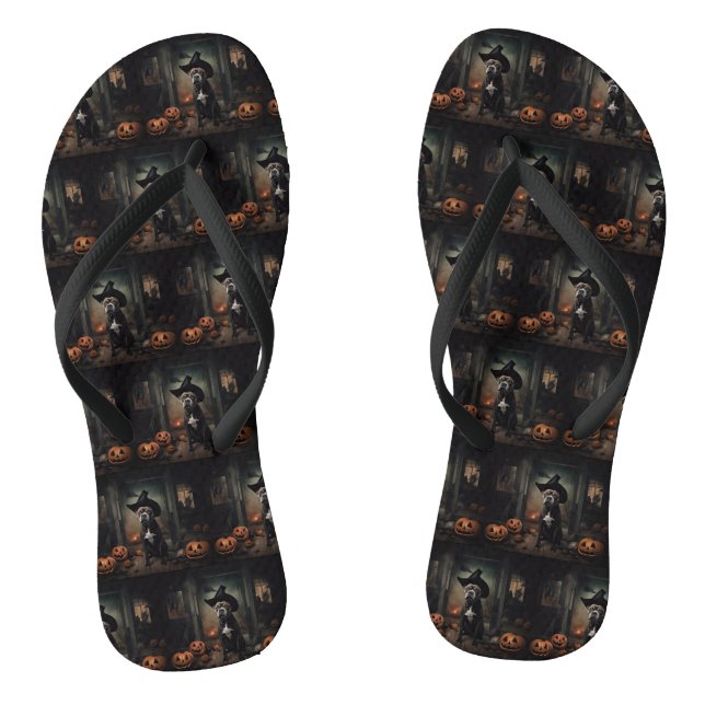 Staffordshire Terrier Pumpkins Halloween Scary  Flip Flops (Footbed)