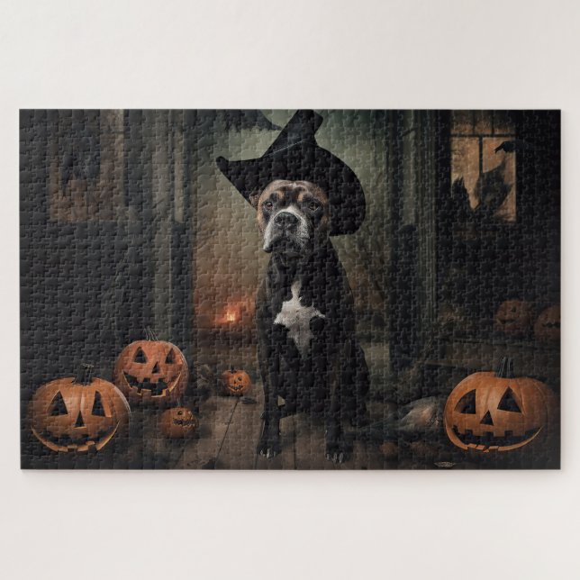 Staffordshire Terrier Pumpkins Halloween Scary  Jigsaw Puzzle (Horizontal)