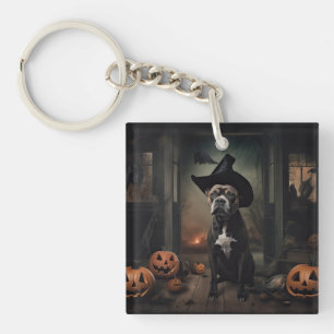 Staffordshire Terrier Pumpkins Halloween Scary Key Ring