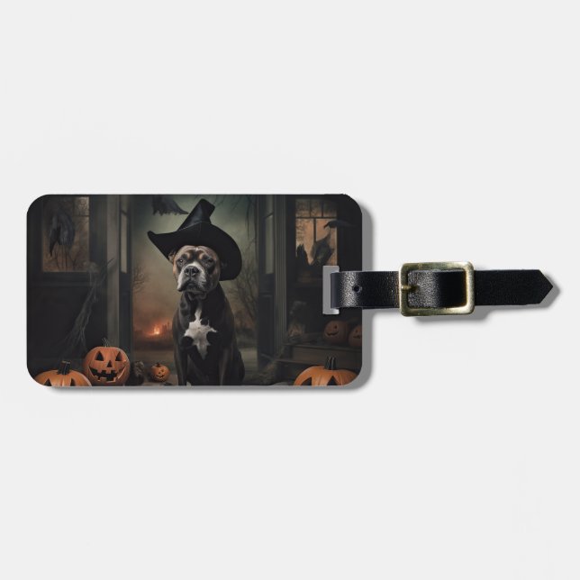 Staffordshire Terrier Pumpkins Halloween Scary  Luggage Tag (Front Horizontal)