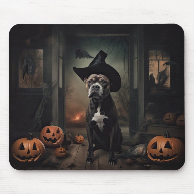 Staffordshire Terrier Pumpkins Halloween Scary  Mouse Mat (Front)