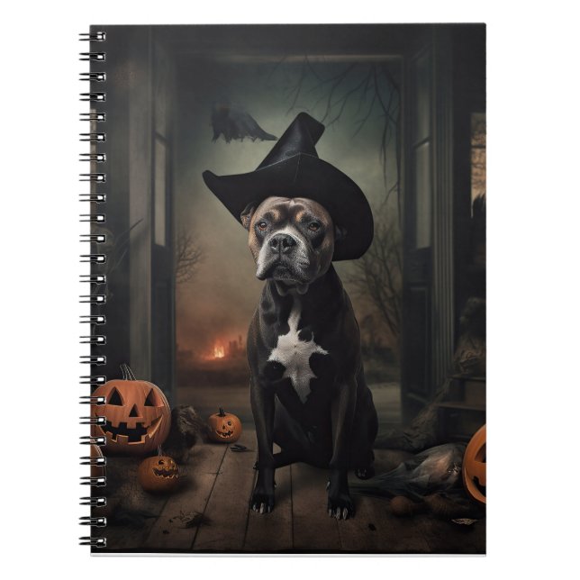Staffordshire Terrier Pumpkins Halloween Scary  Notebook (Front)