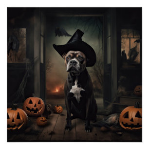 Staffordshire Terrier Pumpkins Halloween Scary  Poster
