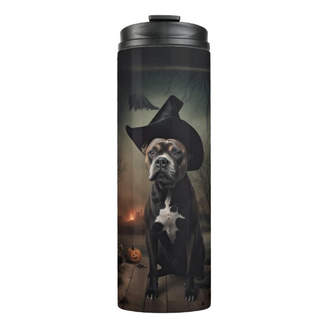 Staffordshire Terrier Pumpkins Halloween Scary  Thermal Tumbler (Front)