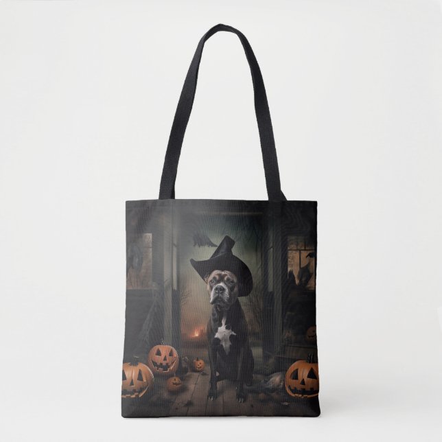 Staffordshire Terrier Pumpkins Halloween Scary  Tote Bag (Front)